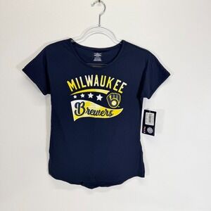 Milwaukee Brewers Youth M 10/12 Navy Blue Cotton T-Shirt MLB Baseball NWT